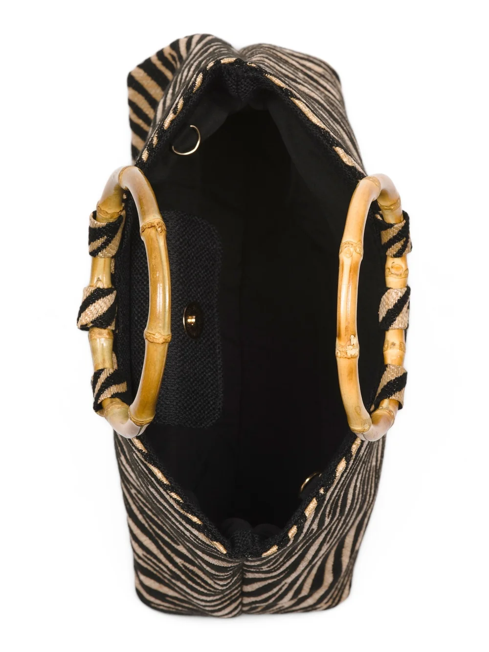 Zebra-Print Tote with Bamboo Ring Handles - Beige & Black